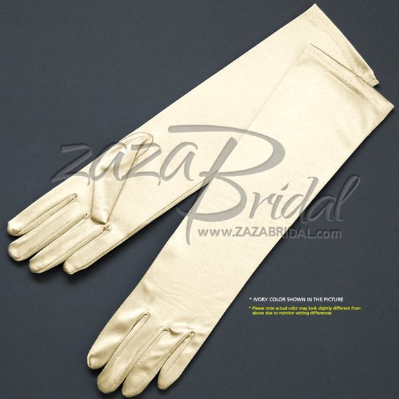 15.5″ Long Shiny Stretch Satin Dress Gloves 12BL - Light Ivory - Picture 1 of 16